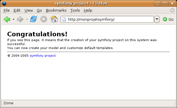 capture d'une installation basique de Symfony